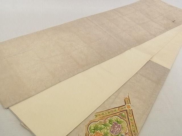 平和屋着物■太鼓柄袋帯 作家物 手描き 花鳥菱文 金彩 正絹 逸品 AAAG1347Aaz