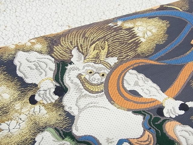 平和屋本店■極上　山口静樹　山口美術織物　六通太鼓柄袋帯　唐織錦　雷神文　金糸　共箱・冊子付　逸品　CZAA0290s4