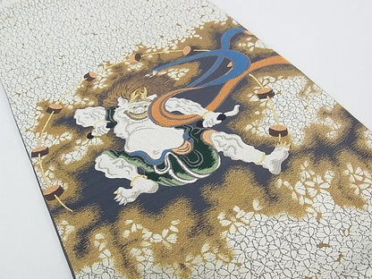 平和屋本店■極上　山口静樹　山口美術織物　六通太鼓柄袋帯　唐織錦　雷神文　金糸　共箱・冊子付　逸品　CZAA0290s4