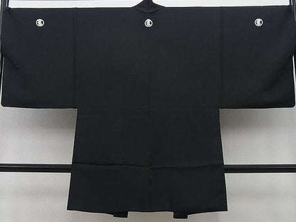 平和屋本店■極上　男性　黒紋付　羽織　行灯袴　3点セット　縞　逸品　BAAF0422zb4