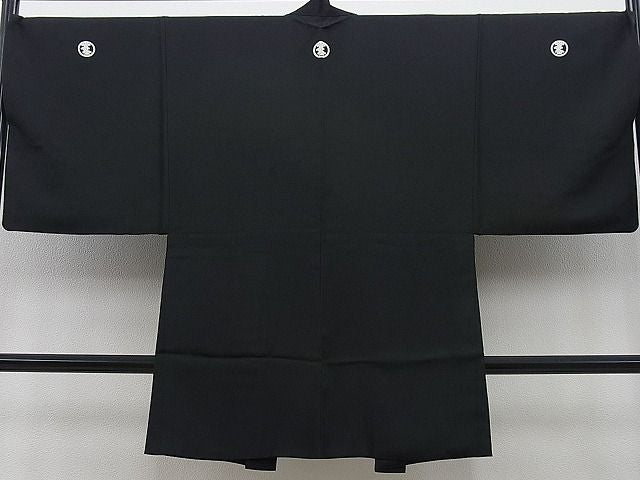 平和屋本店■極上　男性　黒紋付　羽織　行灯袴　3点セット　縞　逸品　BAAF0422zb4