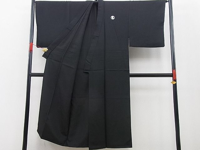平和屋本店■極上　男性　黒紋付　羽織　行灯袴　3点セット　縞　逸品　BAAF0422zb4
