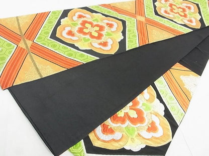 平和屋着物◎六通柄袋帯 唐織 花菱文 黒地 金糸 逸品 DAAE8007sa