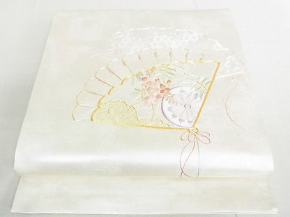 平和屋着物◎太鼓柄袋帯 駒刺繍 総刺繍 檜扇源氏車花文 金銀糸 逸品 DAAE8016sa