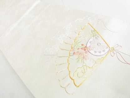 平和屋着物◎太鼓柄袋帯 駒刺繍 総刺繍 檜扇源氏車花文 金銀糸 逸品 DAAE8016sa