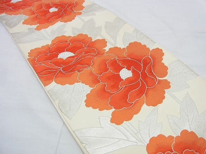平和屋着物◎六通柄袋帯 牡丹 銀糸 逸品 BAAE3052wk