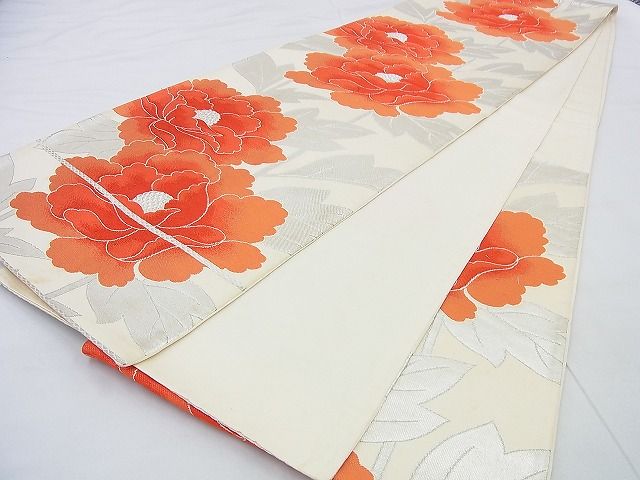 平和屋着物◎六通柄袋帯 牡丹 銀糸 逸品 BAAE3052wk
