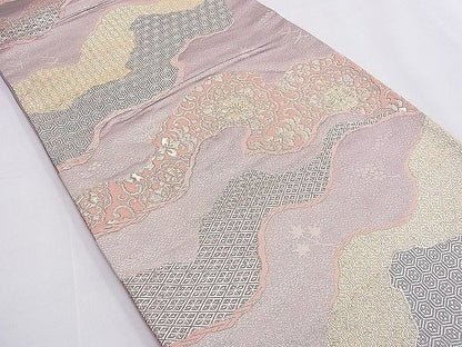 平和屋着物◎六通柄袋帯 唐織 道長草花文 金糸 逸品 BAAE9293hz