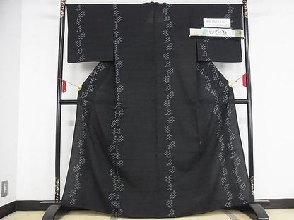 平和屋本店▽極上　結城紬　奥順　はたおり娘　結城ちぢみ　単衣　鱗間道　証紙付き　正絹　逸品　未使用　KAAA1112kk4