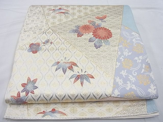 平和屋着物◎六通柄袋帯 唐織 切嵌吉祥草花文 金銀糸 逸品 BAAE7182cm
