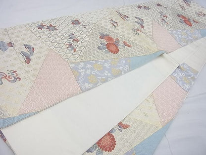 平和屋着物◎六通柄袋帯 唐織 切嵌吉祥草花文 金銀糸 逸品 BAAE7182cm