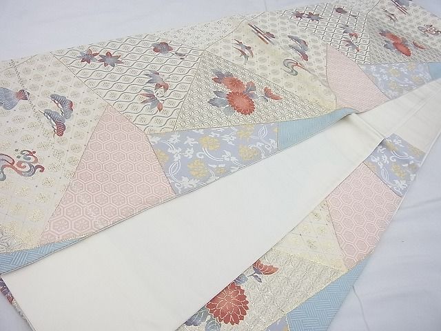 平和屋着物◎六通柄袋帯 唐織 切嵌吉祥草花文 金銀糸 逸品 BAAE7182cm