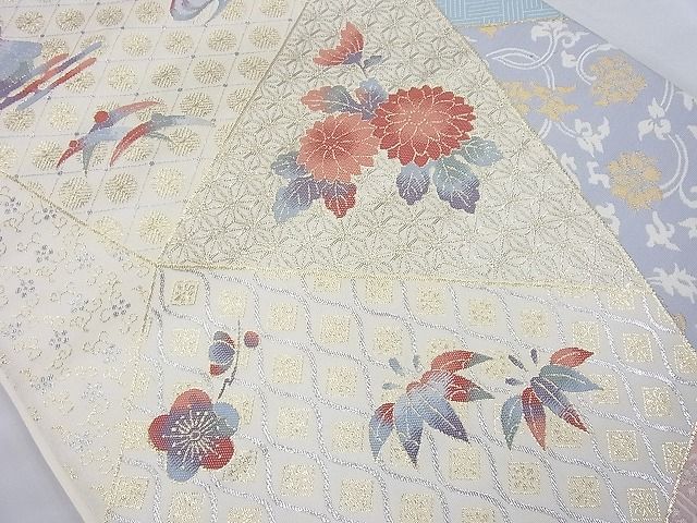 平和屋着物◎六通柄袋帯 唐織 切嵌吉祥草花文 金銀糸 逸品 BAAE7182cm