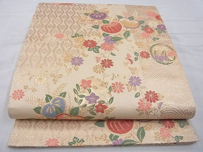 平和屋着物◎六通柄袋帯 唐織 草花文 金糸 逸品 BAAE8626cm