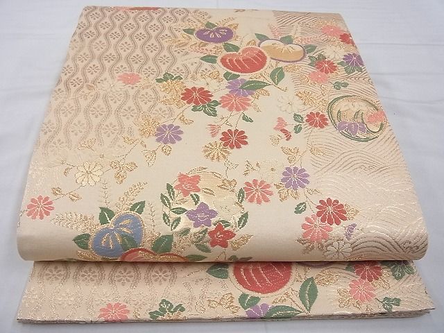 平和屋着物◎六通柄袋帯 唐織 草花文 金糸 逸品 BAAE8626cm