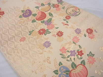 平和屋着物◎六通柄袋帯 唐織 草花文 金糸 逸品 BAAE8626cm