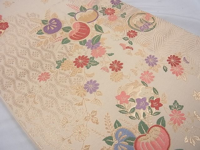 平和屋着物◎六通柄袋帯 唐織 草花文 金糸 逸品 BAAE8626cm