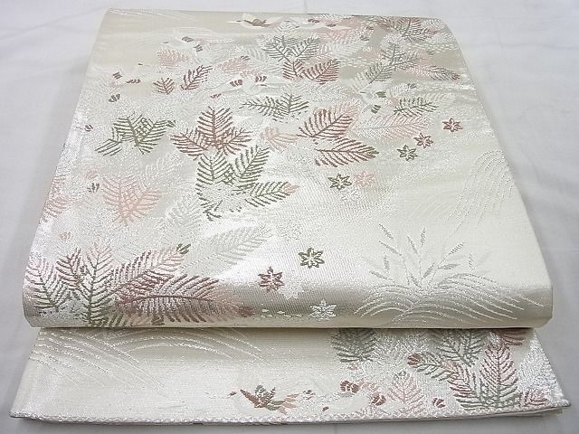 平和屋着物◎六通柄袋帯 唐織 飛鶴浜松文 銀糸 逸品 BAAE8631cm