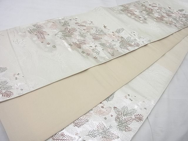 平和屋着物◎六通柄袋帯 唐織 飛鶴浜松文 銀糸 逸品 BAAE8631cm