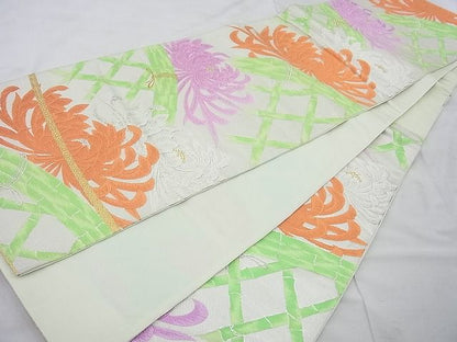 平和屋着物◎六通柄袋帯 唐織 乱菊 金銀糸 逸品 BAAE8633cm