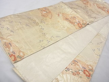 平和屋着物◎佐賀錦 六通柄袋帯 唐織 扇取菊鳳文 金糸 逸品 BAAE8650cm