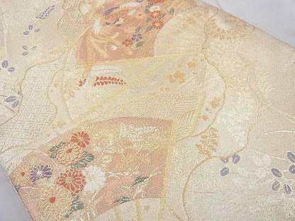 平和屋着物◎佐賀錦 六通柄袋帯 唐織 扇取菊鳳文 金糸 逸品 BAAE8650cm