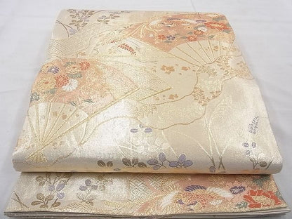 平和屋着物◎佐賀錦 六通柄袋帯 唐織 扇取菊鳳文 金糸 逸品 BAAE8650cm