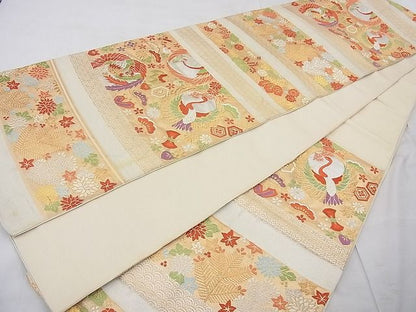 平和屋着物◎六通柄袋帯 唐織 宝尽くし 鶴 鳳凰 金銀糸 逸品 BAAE8656cm