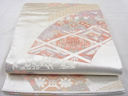 平和屋着物◎六通柄袋帯 唐織 地紙花鳥文 銀糸 逸品 BAAE8657cm
