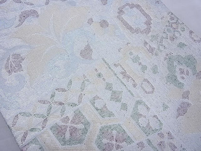平和屋着物◎佐賀錦 六通柄袋帯 切嵌花文 金銀糸 逸品 BAAF5410cm