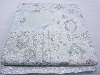 平和屋着物◎佐賀錦 六通柄袋帯 切嵌花文 金銀糸 逸品 BAAF5410cm