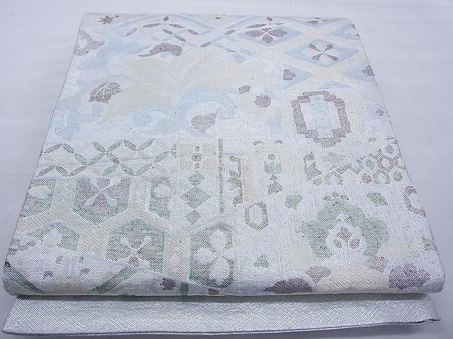 平和屋着物◎佐賀錦 六通柄袋帯 切嵌花文 金銀糸 逸品 BAAF5410cm