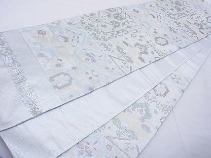 平和屋着物◎佐賀錦 六通柄袋帯 切嵌花文 金銀糸 逸品 BAAF5410cm