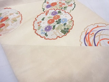 平和屋着物◎太鼓柄袋帯 唐織 雪輪花文 金糸 逸品 BAAF5409cm