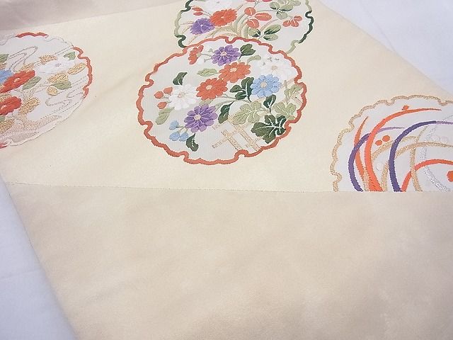 平和屋着物◎太鼓柄袋帯 唐織 雪輪花文 金糸 逸品 BAAF5409cm