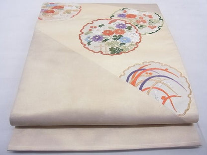 平和屋着物◎太鼓柄袋帯 唐織 雪輪花文 金糸 逸品 BAAF5409cm