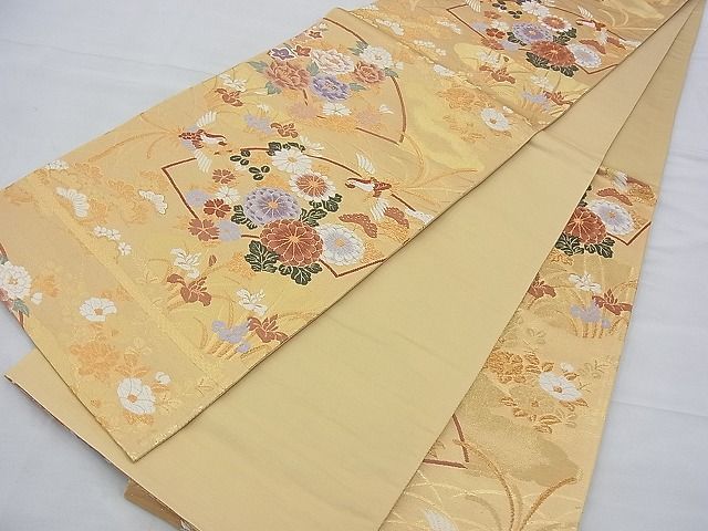 平和屋着物◎六通柄袋帯 唐織 地紙花鳥文 金糸 逸品 BAAE3381du