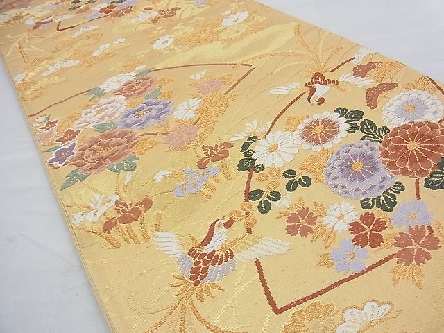 平和屋着物◎六通柄袋帯 唐織 地紙花鳥文 金糸 逸品 BAAE3381du