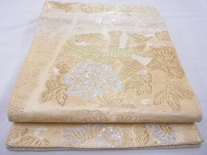 平和屋着物◎六通柄袋帯 花鳥文 金銀糸 逸品 BAAF5429cm