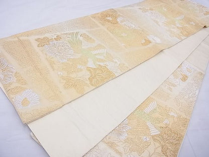 平和屋着物◎六通柄袋帯 花鳥文 金銀糸 逸品 BAAF5429cm