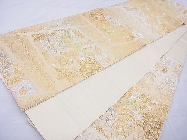 平和屋着物◎六通柄袋帯 花鳥文 金銀糸 逸品 BAAF5429cm