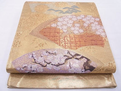 平和屋着物◎六通柄袋帯 唐織 地紙重ね花文 金糸 逸品 BAAF5440cm