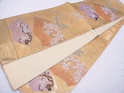 平和屋着物◎六通柄袋帯 唐織 地紙重ね花文 金糸 逸品 BAAF5440cm