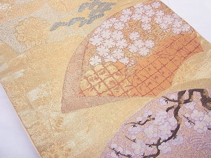 平和屋着物◎六通柄袋帯 唐織 地紙重ね花文 金糸 逸品 BAAF5440cm