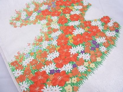 平和屋着物◎六通柄袋帯 唐織 草花文 金糸 逸品 BAAF5446cm