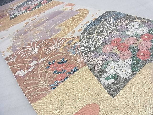 平和屋着物◎六通柄袋帯 草花文 金銀糸 逸品 BAAE7619du