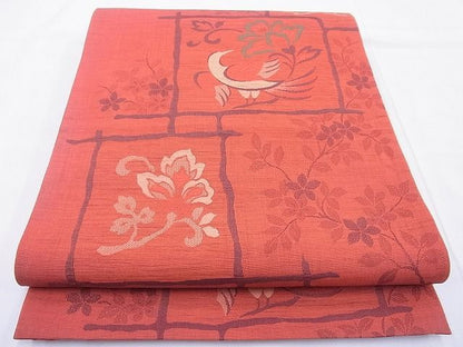 平和屋着物◎六通柄袋帯 明日香 花鳥文 逸品 BAAF5456cm