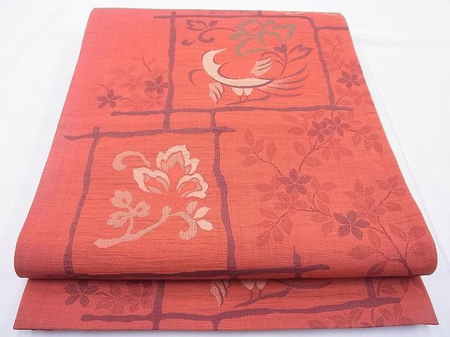 平和屋着物◎六通柄袋帯 明日香 花鳥文 逸品 BAAF5456cm