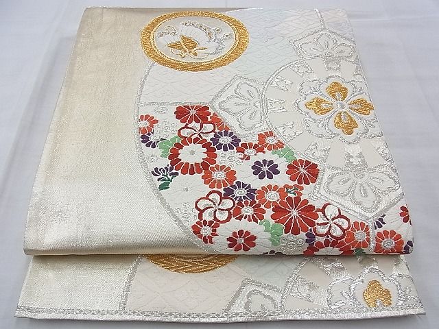 平和屋着物◎六通柄袋帯 唐織 源氏車花鳥文 金銀糸 逸品 BAAE7627du