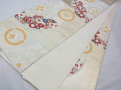 平和屋着物◎六通柄袋帯 唐織 源氏車花鳥文 金銀糸 逸品 BAAE7627du